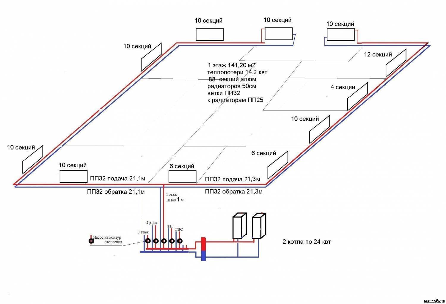 Схема труб для отопления
