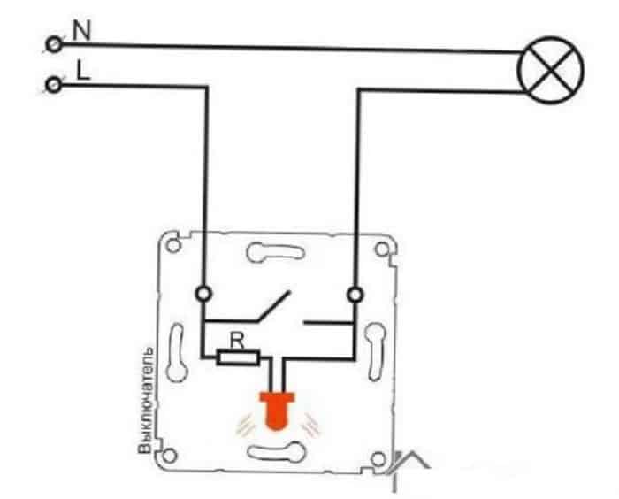 Светодиод в выключателе схема