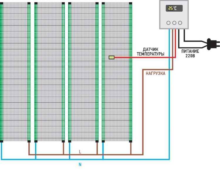 Схема подключения пленочного теплого пола
