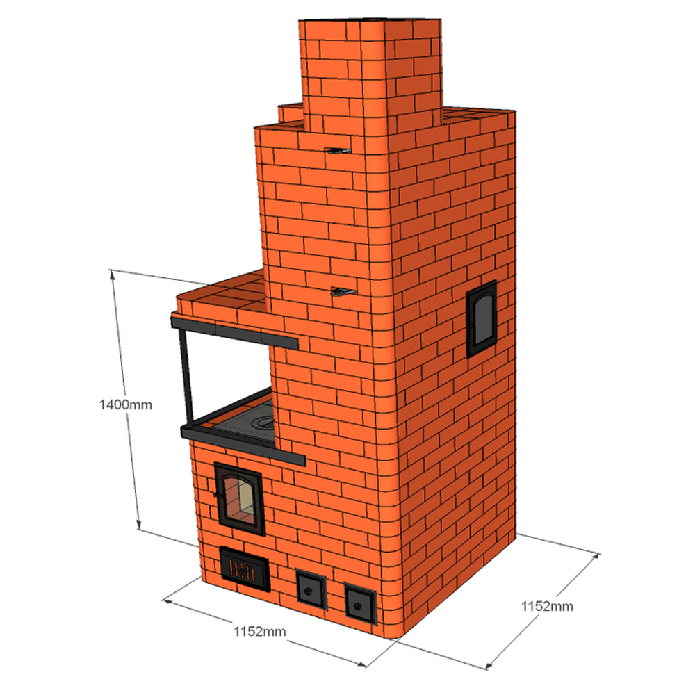 Проект печи для дома из кирпича с варочной поверхностью