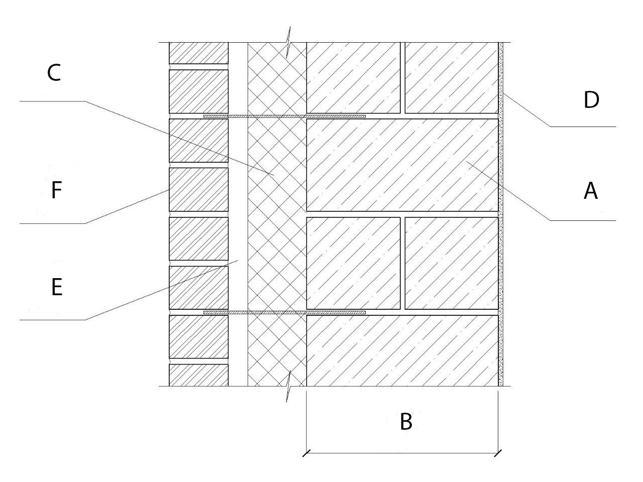 Кирпичная стена в разрезе на чертеже